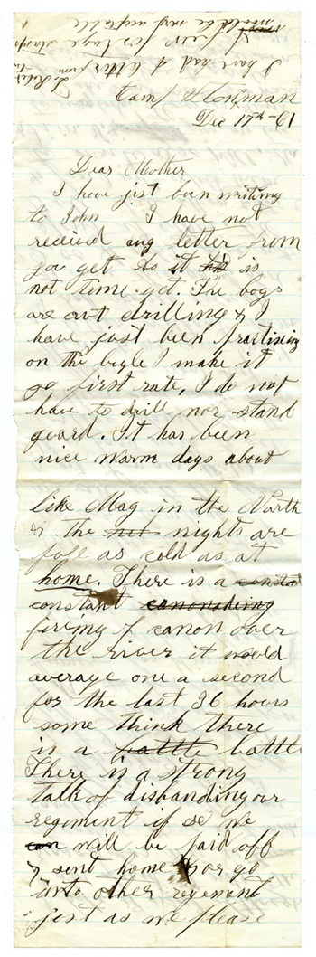 Will Fisher to his mother Camp Stoneman December 17, 1861