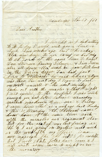 Will Fisher to his brother, Cambridge, New York, November 27, 1861