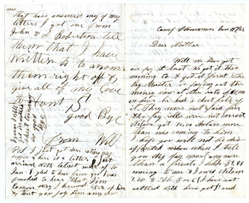 Will Fisher to his mother Camp Stoneman January 11, 1862