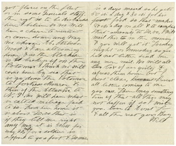 Will Fisher to his mother Camp Stoneman March 23, 1862