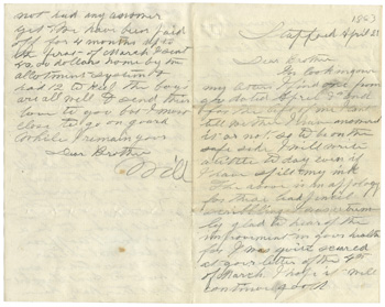 Will Fisher to his brother Stafford April 21, 1863