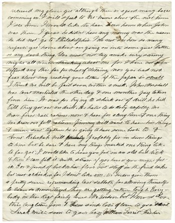 Will Fisher to his mother Fairfax Station, Virginia January 12, 1863