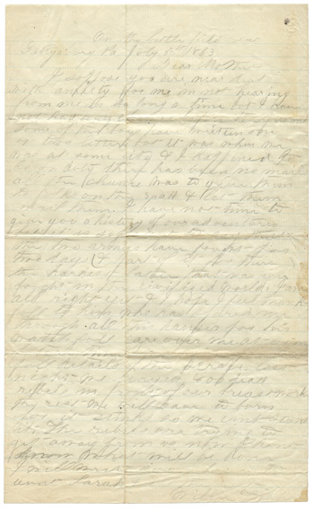 Will Fisher to his mother On the battlefield near Gettysburg, Pennsylvania July 5, 1863