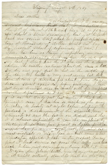 Will Fisher to his mother “Sieging” August 8, 1864