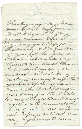 Will Fisher to his mother Camp 4 miles from Savannah December 18, 1864