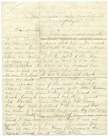 Will Fisher to his mother In the trenches 3 miles from Atlanta July 21, 1864