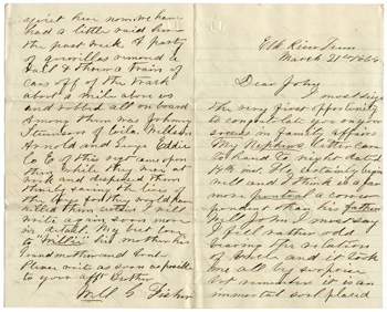 Will Fisher to his brother Elk River, Tennessee March 21, 1864