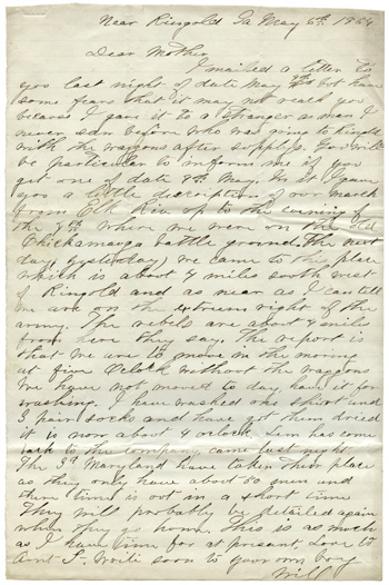 Will Fisher to his mother Near Ringgold, Georgia May 6, 1864