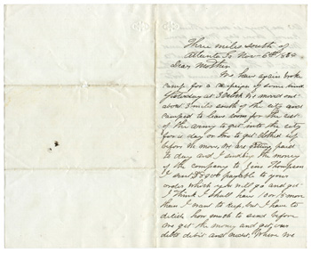 Will Fisher to his mother Three miles south of Atlanta, Georgia November 6, 1864