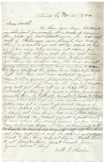 Will Fisher to his mother Atlanta, Georgia Oct. 12, 1864