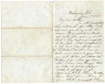 Will Fisher to his mother Washington, D.C. June 7, 1865