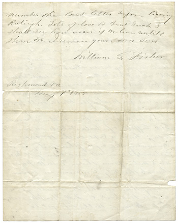 Will Fisher to his mother Richmond, Virginia May 9, 1865